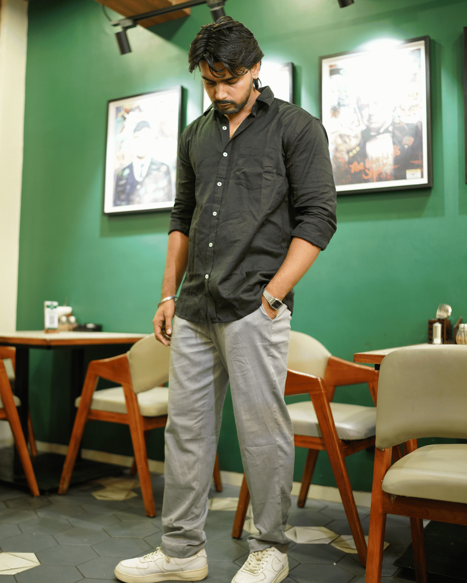 Midnight Ease – Full Sleeve Black Cotton-Linen Shirt (Unisex)