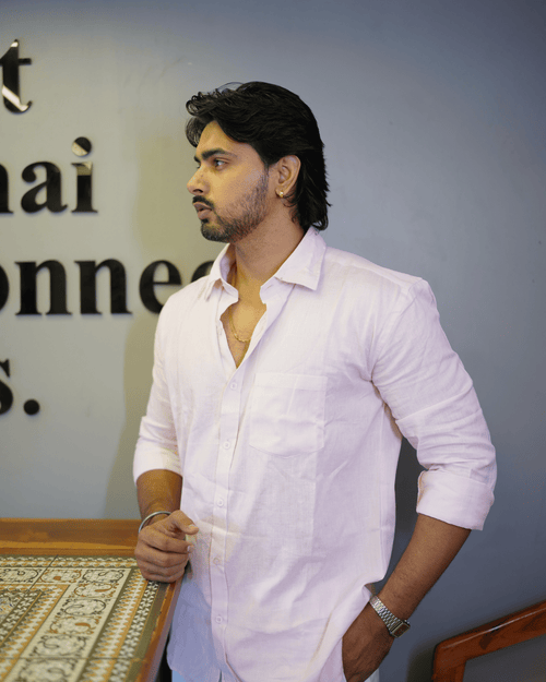 Cotton Candy Blush – Full Sleeve Pink Cotton-Linen Shirt(Unisex)