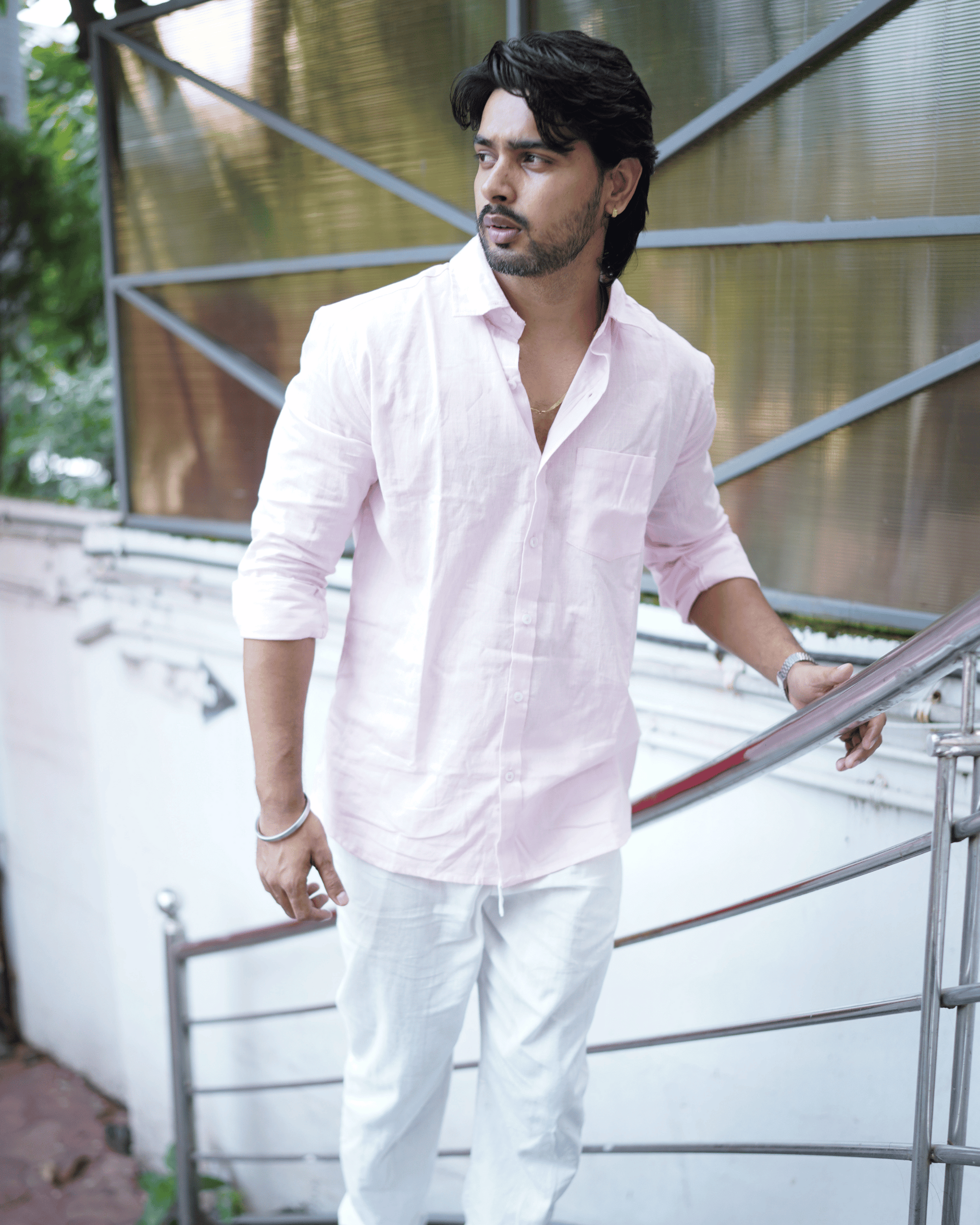 Cotton Candy Blush – Full Sleeve Pink Cotton-Linen Shirt(Unisex)
