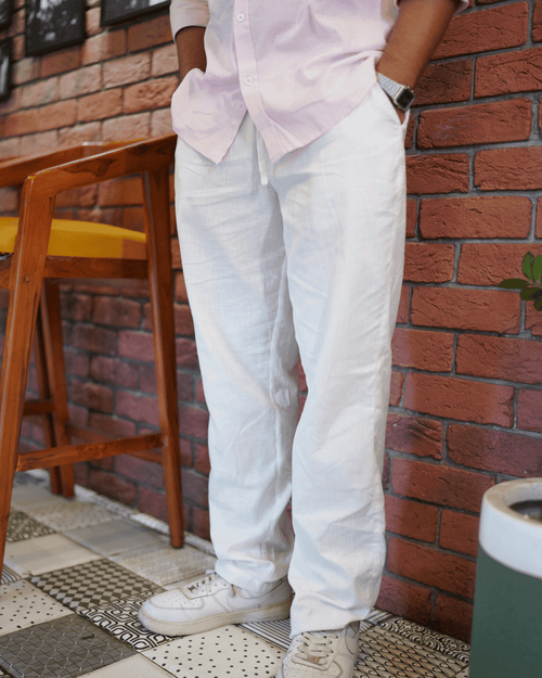 Coastal Calm – White Cotton-Linen Relaxed Pants