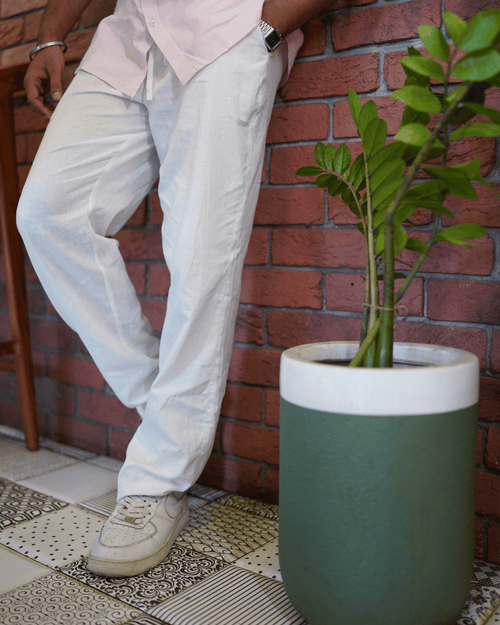 Coastal Calm – White Cotton-Linen Relaxed Pants