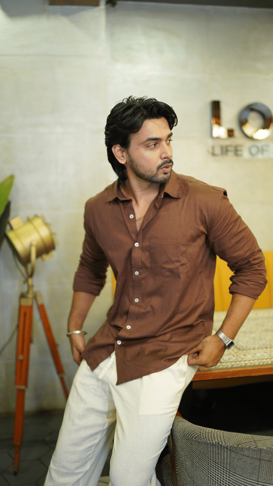 Mocha Mood – Full Sleeve Chocolate Brown Cotton-Linen Shirt (Unisex)