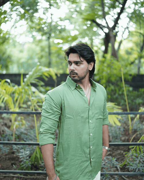 Earthbound Charm – Full Sleeve Olive Green Cotton-Linen Shirt (Unisex)