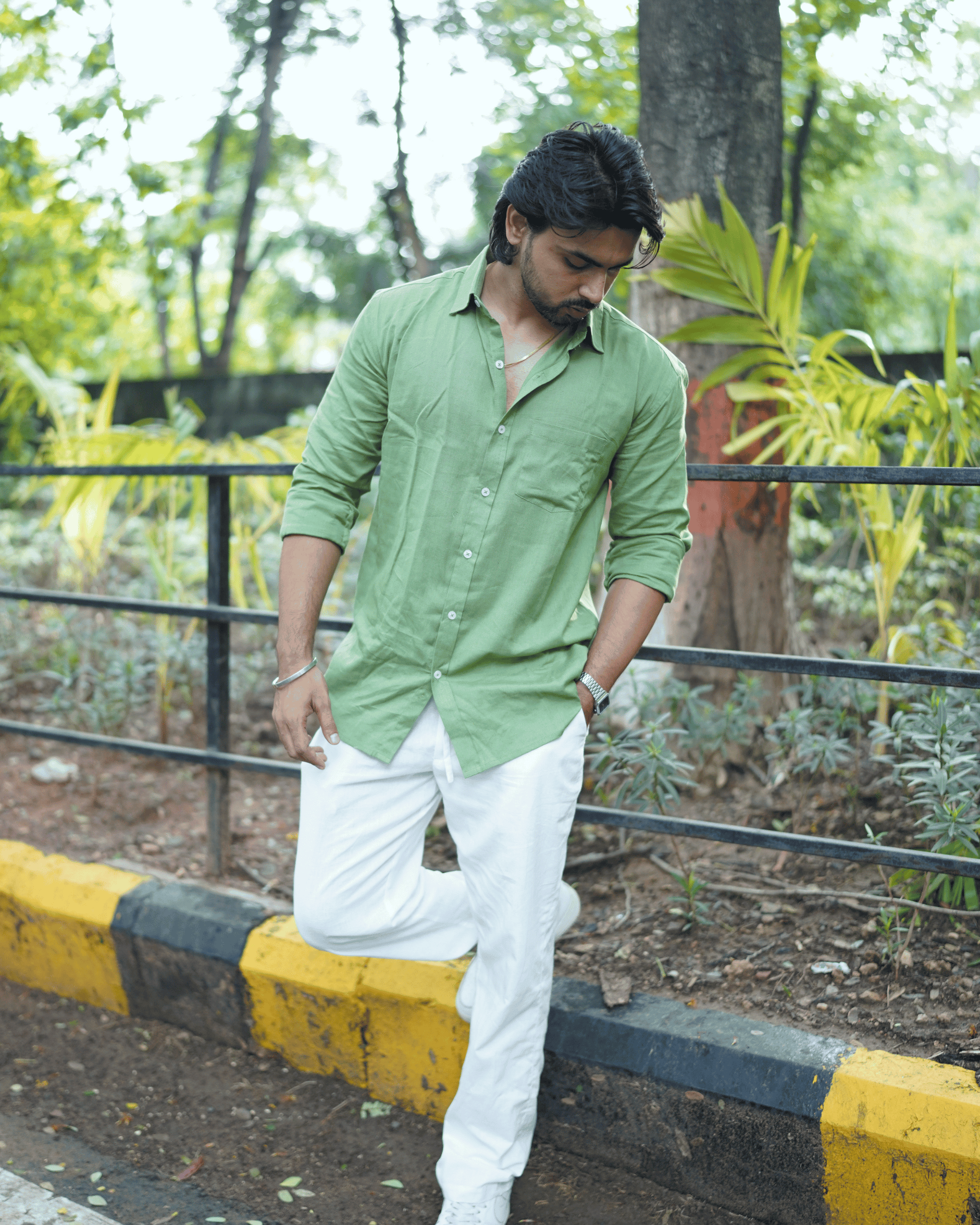 Earthbound Charm – Full Sleeve Olive Green Cotton-Linen Shirt (Unisex)