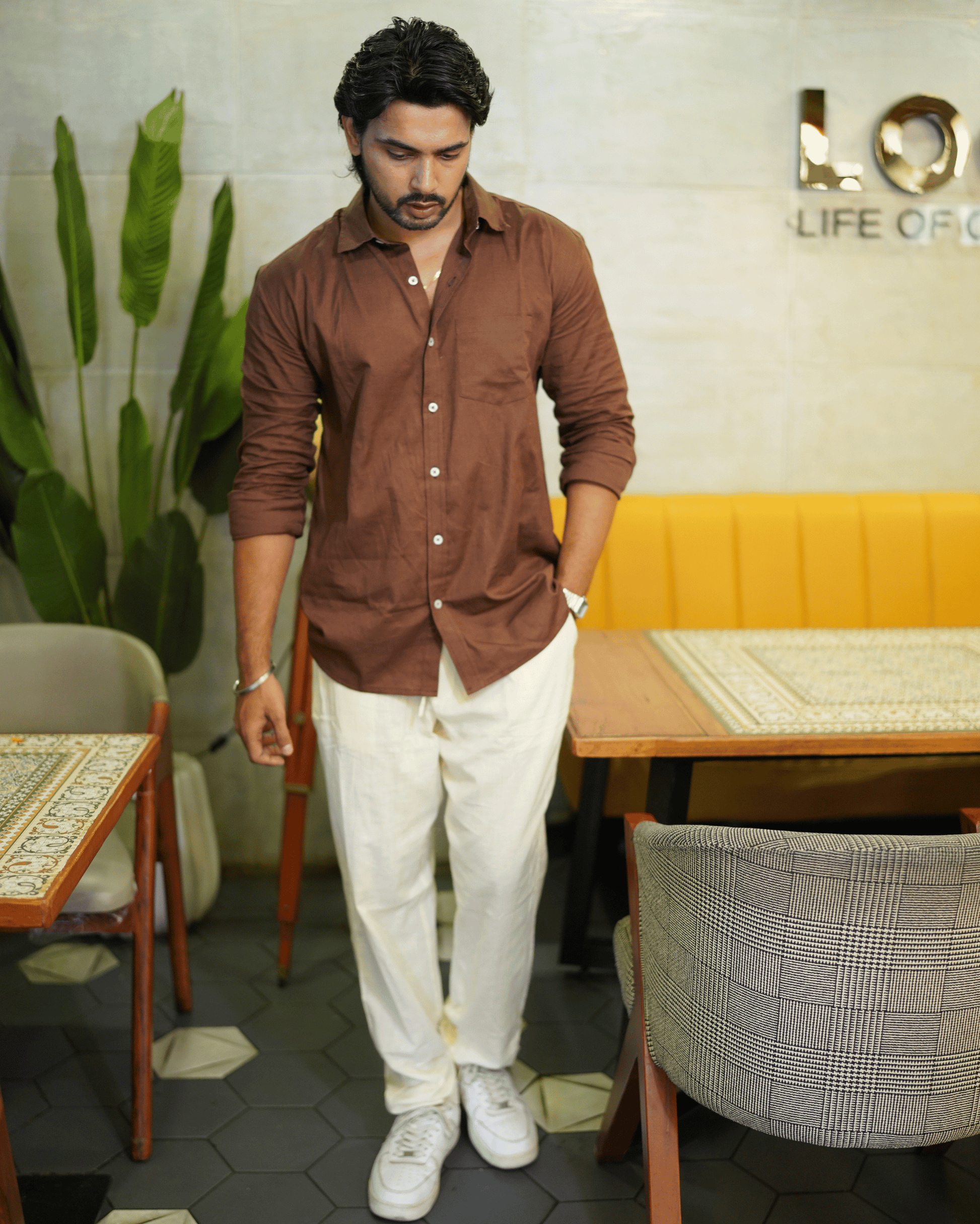 Mocha Mood – Full Sleeve Chocolate Brown Cotton-Linen Shirt (Unisex)